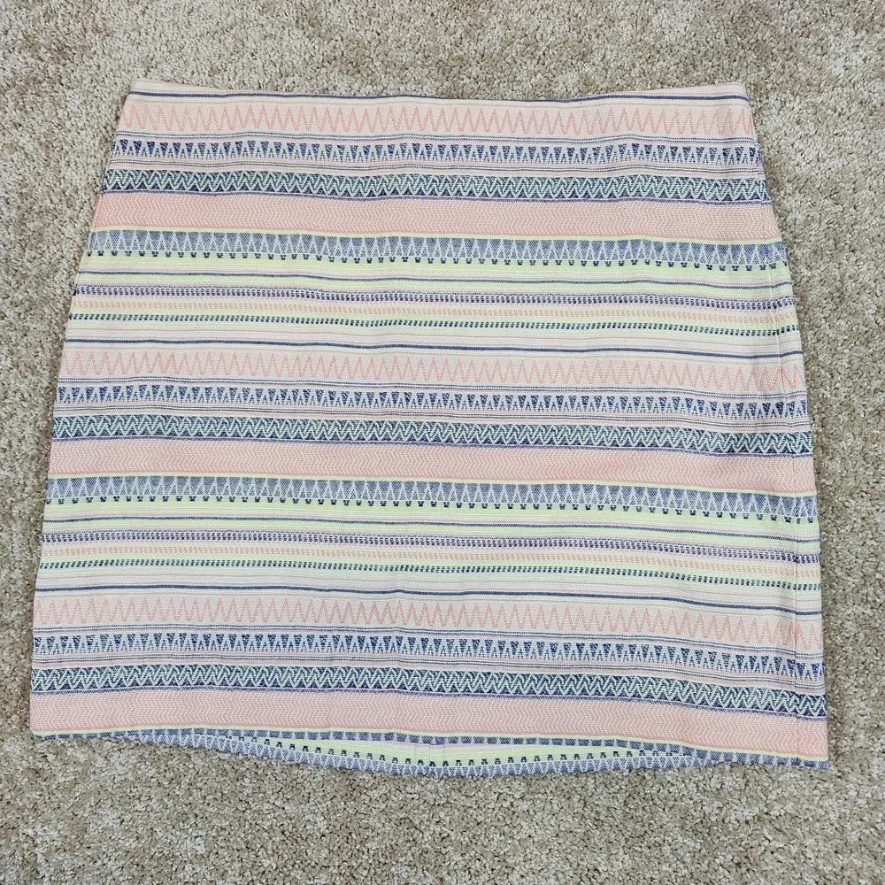 LOFT Size 14 Striped Cotton Stretch Mini Skirt Pink Blue‎ Casual